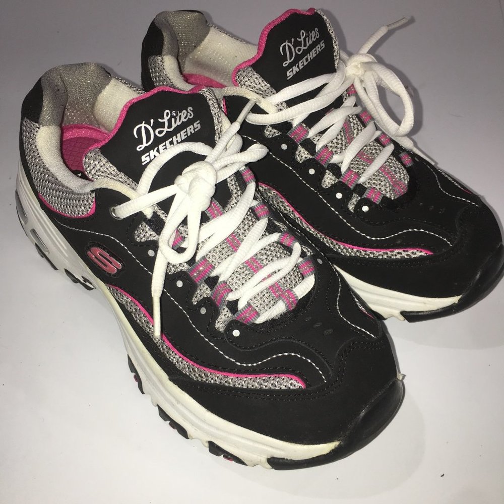 Skechers D'lites Air Cooled Memory Foam Black/White/Pink Women's 6.5